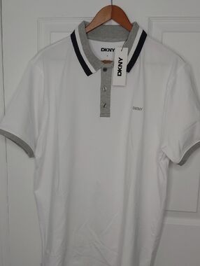DKNY White Polo with Grey and Black Trim